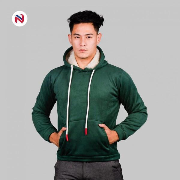 Nyptra Green Streetwear Swed Fur Hoodie For Men