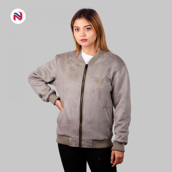 Nyptra Light Grey Premium Oversize Swed Fur Bomber Jacket For Women