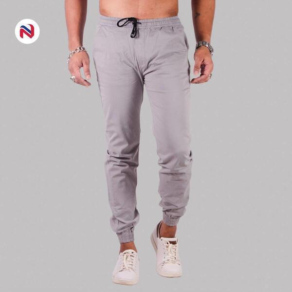 Nyptra Light Grey Solid Cotton Joggers For Men
