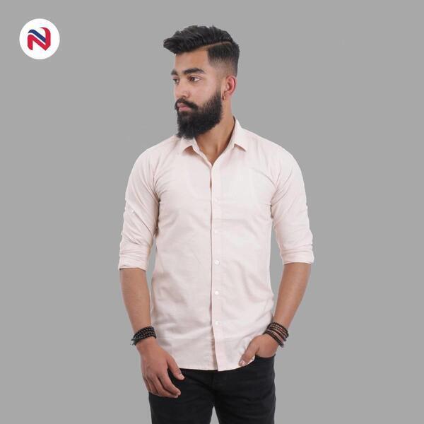 Nyptra Light Pink Full Sleeves Cotton Shirt For Men