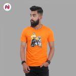 Nyptra Orange Printed Muscle Fit Cotton T-Shirt For Men
