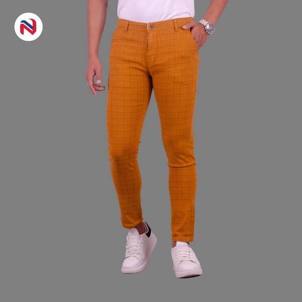 Nyptra Yellow Printed Stretchable Check Pants For Men