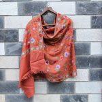Orange Flower Designed Embroidery Stole For Women