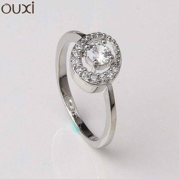 OUXI Silver/White Round Ring For Women- K40019