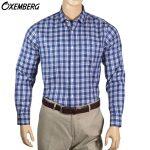 Oxemberg Blue Checkered Printed Semi Formal Slim Fit Shirt For Men