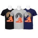Pack Of 3 Buddha Printed 100% Cotton T-Shirt For Men-Black/Grey/Blue
