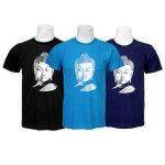 Pack Of 3 Buddha Printed 100% Cotton T-Shirt For Men-Black/Light Blue/Blue - 05