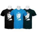 Pack Of 3 Buddha Printed 100% Cotton T-Shirt For Men-Black/Light Blue/Green - 05
