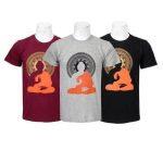 Pack Of 3 Buddha Printed 100% Cotton T-Shirt For Men- Maroon/Grey/Black - 022