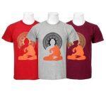 Pack Of 3 Buddha Printed 100% Cotton T-Shirt For Men- Red/Grey/Maroon - 022