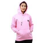 Pink Cotton Side Printed Front Pocket Design Hoodies For Women