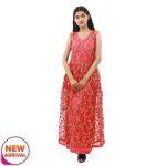 Net Sleeveless Floral Embroidred Long Gown For Women
