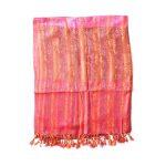 Pink Striped/Floral Design Cashmere Shawl For Women