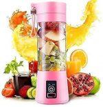 Portable Juicer Blender, Household Fruit Mixer – Six Blades in 3D, 380ml Fruit Mixing Machine with USB Charger Cable for Superb Mixing, USB Juicer Cup(Pink)