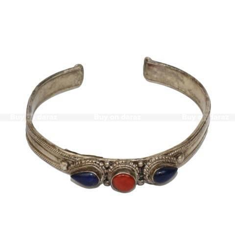 Pure Silver Coral And Lapis Stone Bracelet For Women