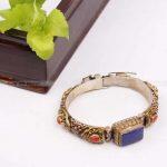 Pure Silver Tibetan Khamta Gold Platted Turquoise And Coral Bracelet For Women