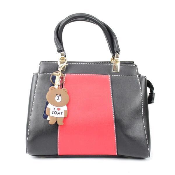 Red/Black Dual Handle Synthetic Handbag For Women