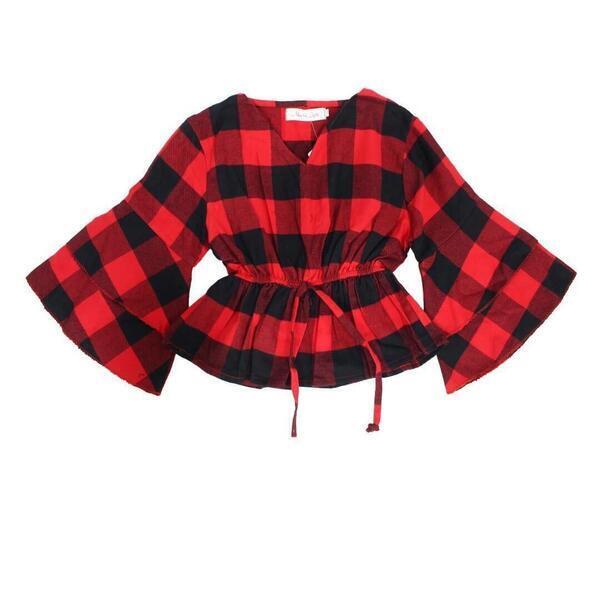 Red Checkered Design Woolen T-Shirt For Girls