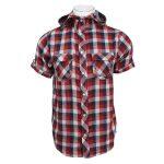 Red Checkered Hooded Shirt For Men