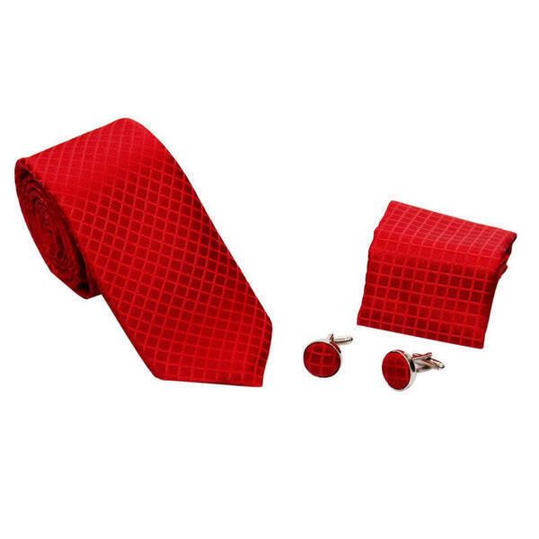 Red Diagnol Fancy Designed Box Tie With Pocket & Cufflinks 6-7 cm