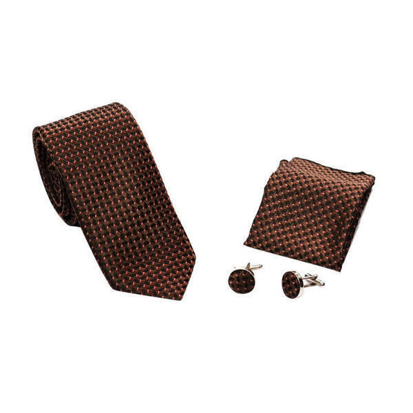 Red Dotted Designed Box Tie With Pocket & Cufflinks 6-7 cm