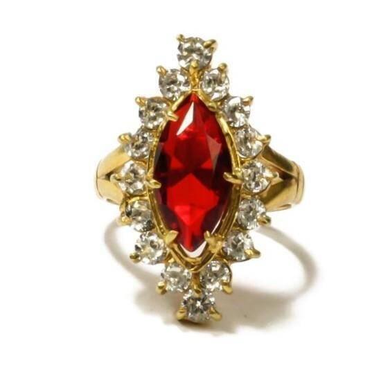 Red/White Shiny Stone Studded Ring For Women