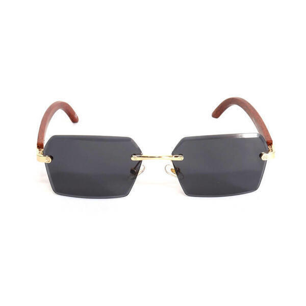 Rimless Wooden Side Sunglasses For Women