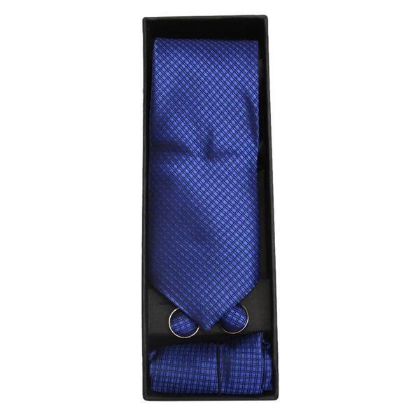 Royal Blue Neck Tie With Cufflinks And Pocket Square For Men