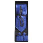 Royal Blue With Self Lining Neck Tie With Cufflinks And Pocket Square For Men
