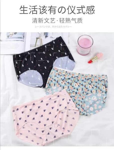 Set Of 5 Ice Silk Seamless Printed Panty (colors and prints may varies)