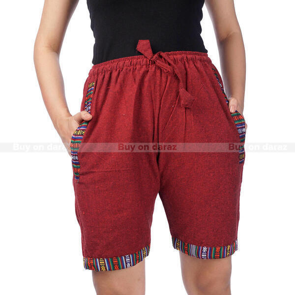 Shorts Maroon With Border For Women