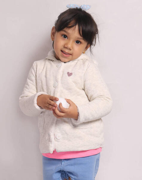 Snow White Hooded Cotton Jacket With Fur Inside - For Girls