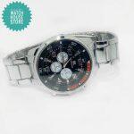 Stainless Steel Round Black Dial Watch For Men