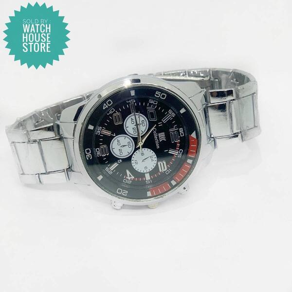 Stainless Steel Round Black Dial Watch For Men