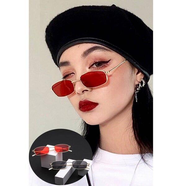 The Shopkeeper Fashion Small Retro Shades Rectangle Sunglasses for women with sunglasses bag