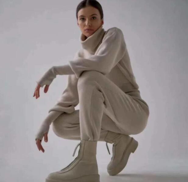 Turtleneck Setchic Knitted Pullover Top Sweater Pants Jumper For Women