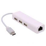 USB 3.1 Type-C Ethernet LAN Adapter with 3 Port USB Hub (White)