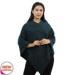 V-Neck Poncho In Woolen Reverse Design