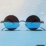Vintage Gold Frame Blue Tinted Lens Sunglasses For Men