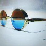 Vintage Gold Frame Blue Tinted Lens Sunglasses For Men- With Bag