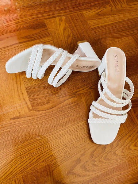 White Ankle Strap Heel Shoes For Women
