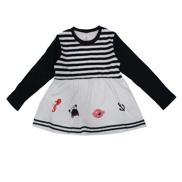 White/Blue Stripped Design Frock For Girls