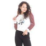White Cotton Mix Sticker Print Sweatshirt For Women