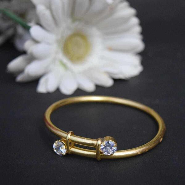 Golden Stone Studded Adjustable Panchadhatu Bangle For Women
