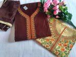 Women Brown Gless Cotton Kurta with Ethnic Waistcoat