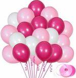 Latex Balloon, Pink White Red Balloon With Curling Ribbon