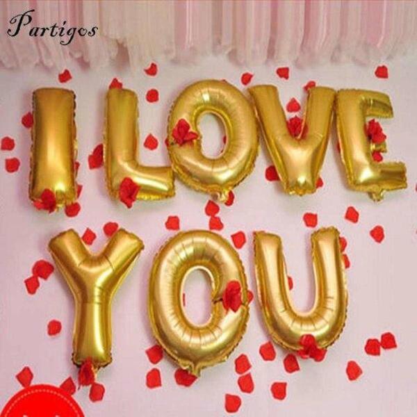 16 inch Foil Balloon Helium I LOVE YOU Balloons Golden & Red Wedding Decoration Birthday Party Souvenirs favors Golden