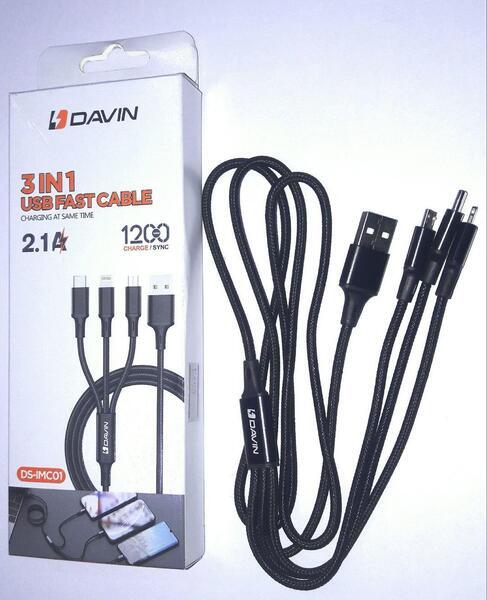 3 In 1 Fast Charging Data Cable Ds- IMCO1 1200mm (Micro Usb, Lightning and Type-C)