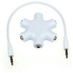 5 Way 6 Port 3.5mm Stereo Audio Splitter Adapter Headset Headphone Earphone Hub With 20cm Aux Cable