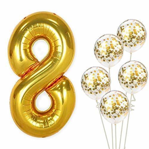 8 Number Golden Foil Balloon16 Inch Banner For Party Decorations